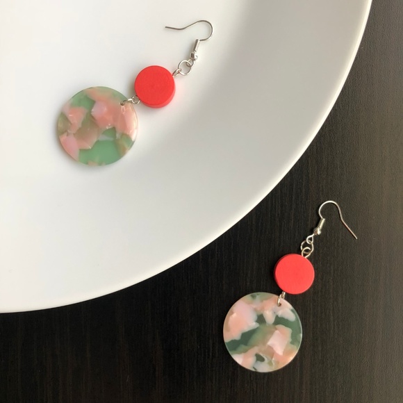 NEW "Terra" Acrylic Wooden Round Earrings (Pink) - Picture 5 of 8